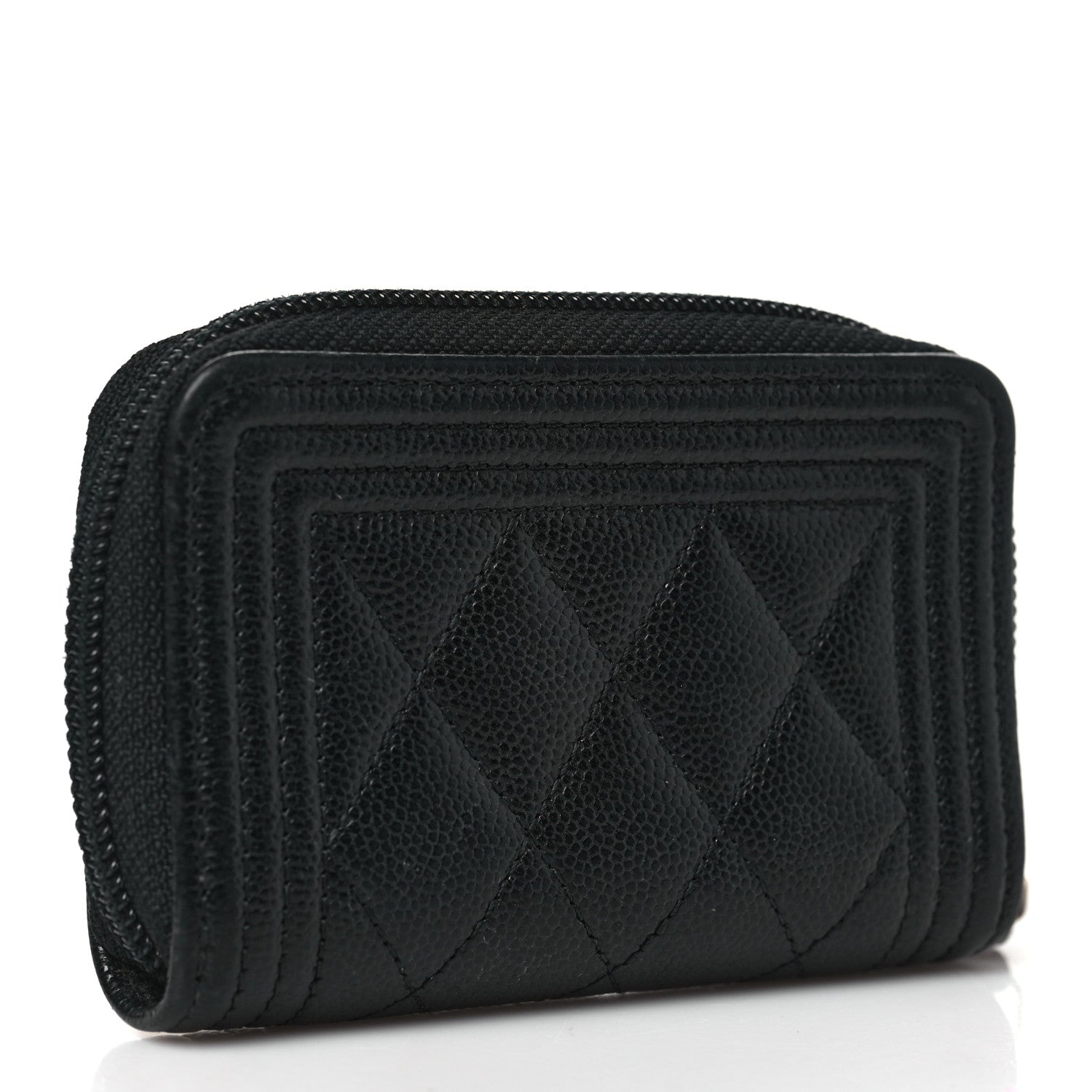 Chanel Caviar Quilted Boy Zip Around Coin Purse Wallet Black 3 of 8