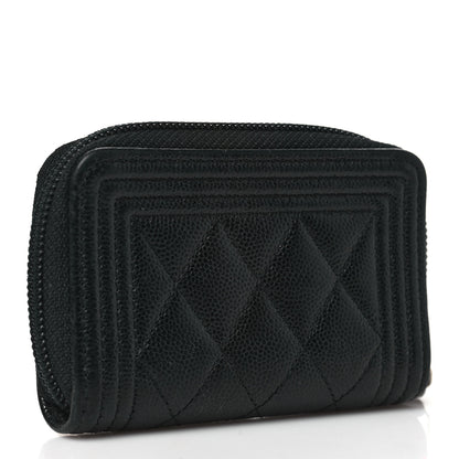 Chanel Caviar Quilted Boy Zip Around Coin Purse Wallet Black 3 of 8