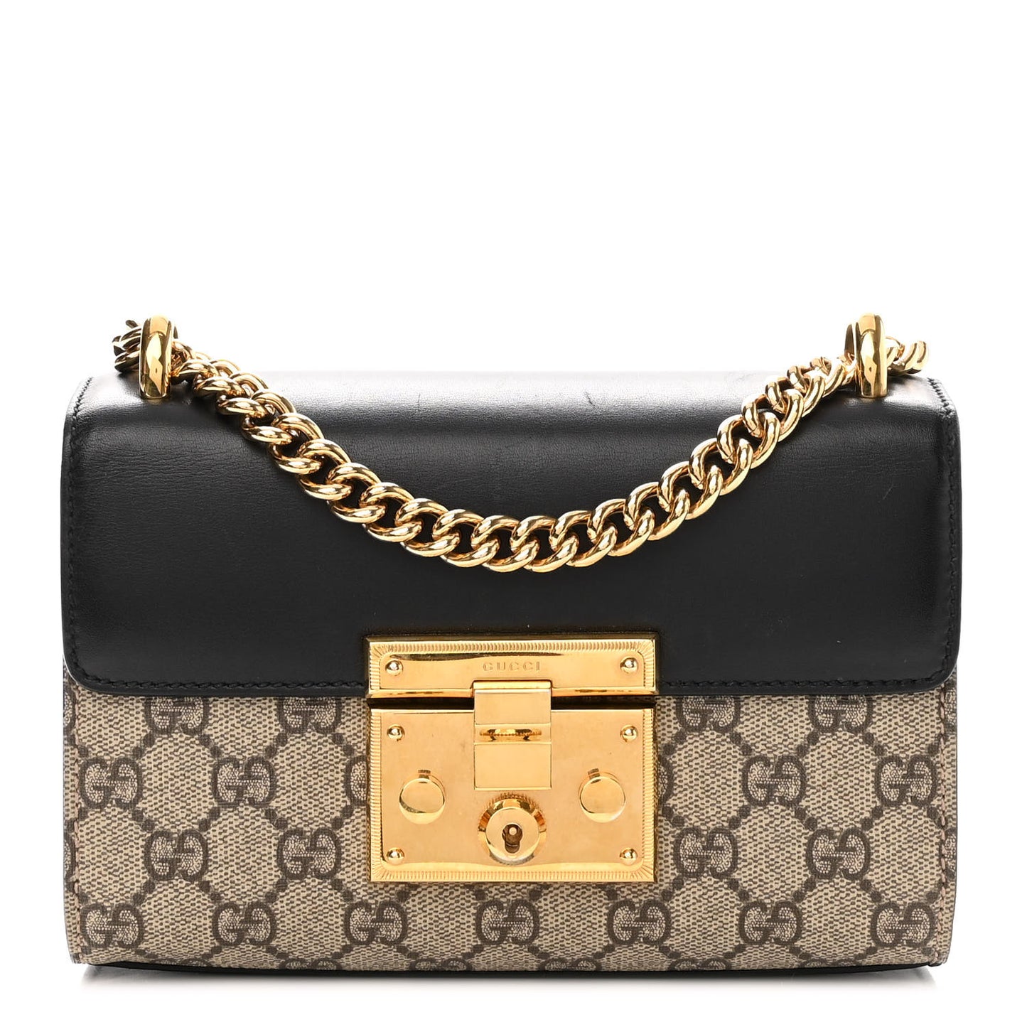 GG Supreme Monogram Calfskin Small Padlock Shoulder Bag Beige Black Cuir