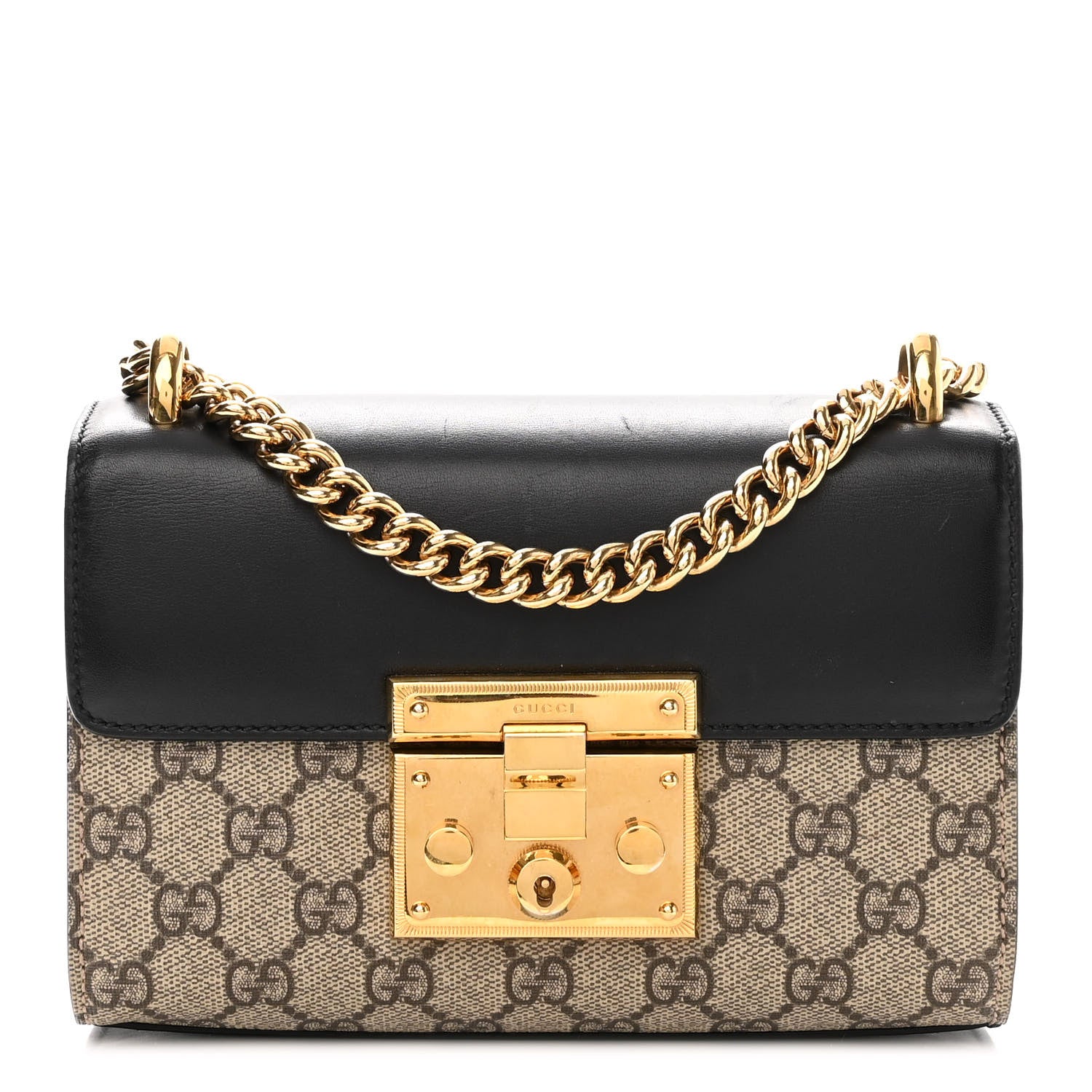Gucci GG Supreme Monogram Calfskin Small Padlock Shoulder Bag Beige Black Cuir 1 of 10