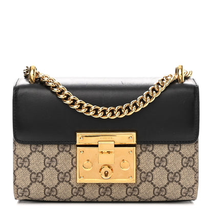 Gucci GG Supreme Monogram Calfskin Small Padlock Shoulder Bag Beige Black Cuir 1 of 10