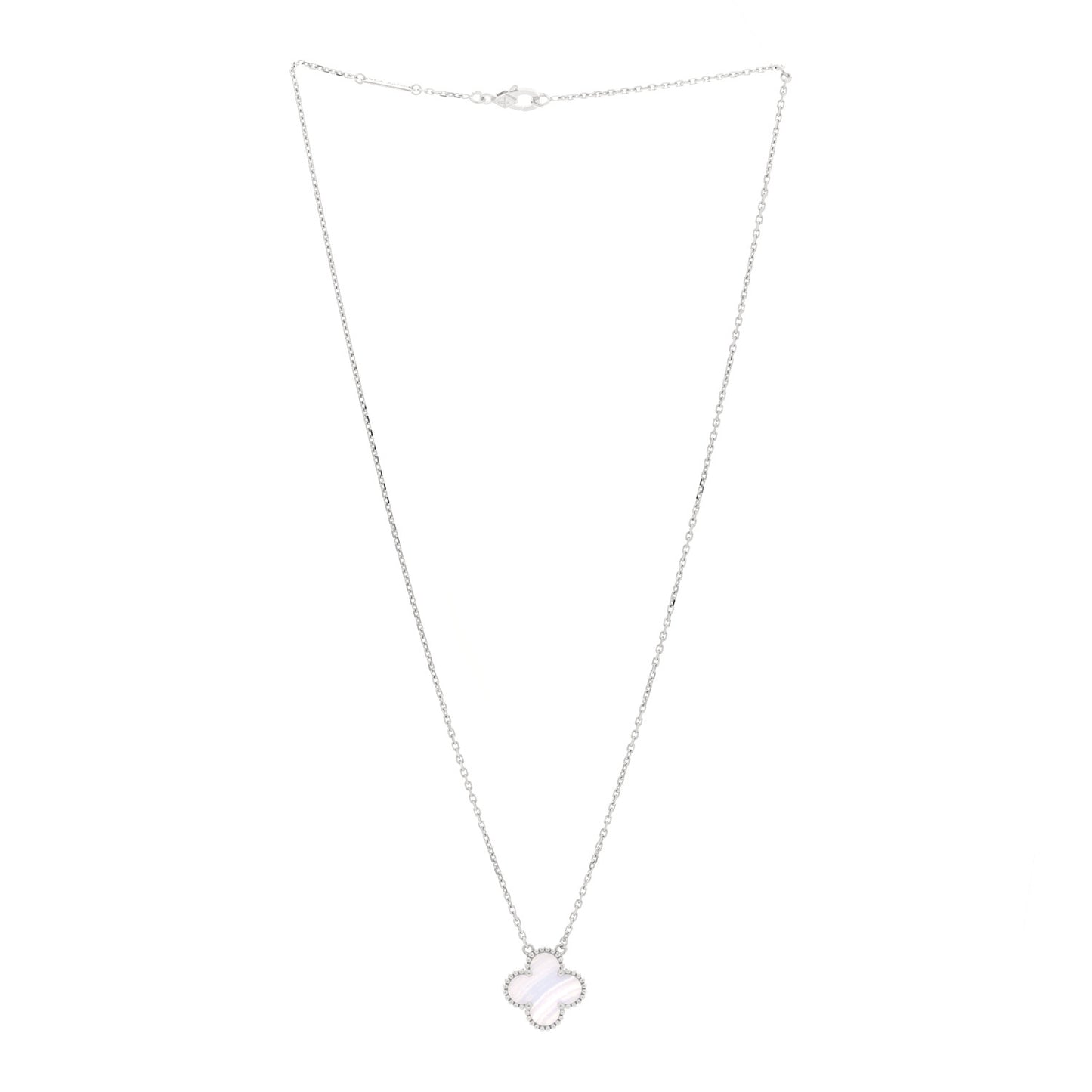 18k White Gold Chalcedony Vintage Alhambra Pendant Necklace