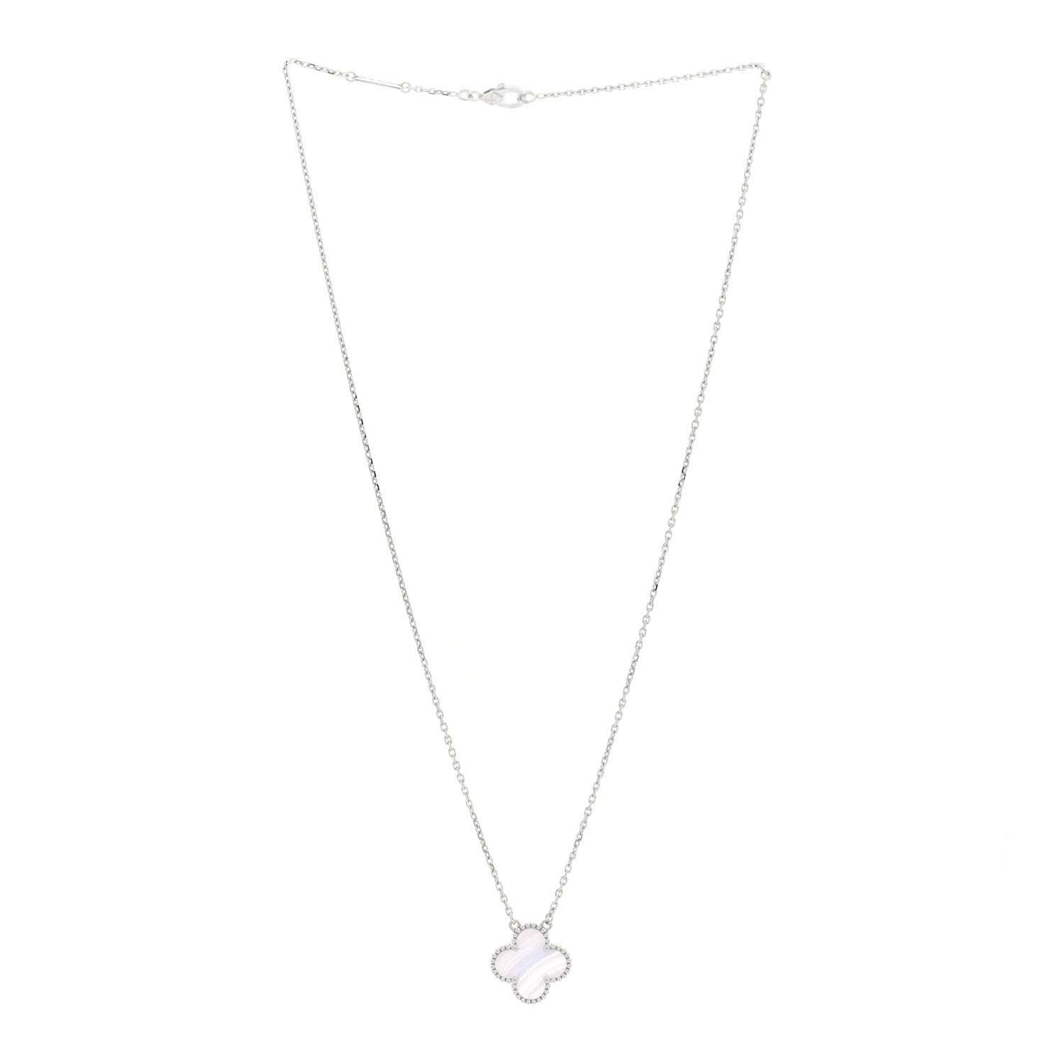 Van Cleef & Arpels 18k White Gold Chalcedony Vintage Alhambra Pendant Necklace 3 of 5