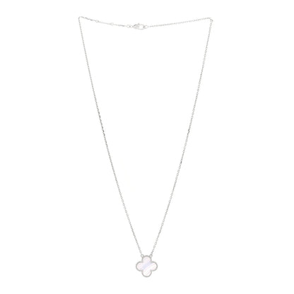 Van Cleef & Arpels 18k White Gold Chalcedony Vintage Alhambra Pendant Necklace 3 of 5