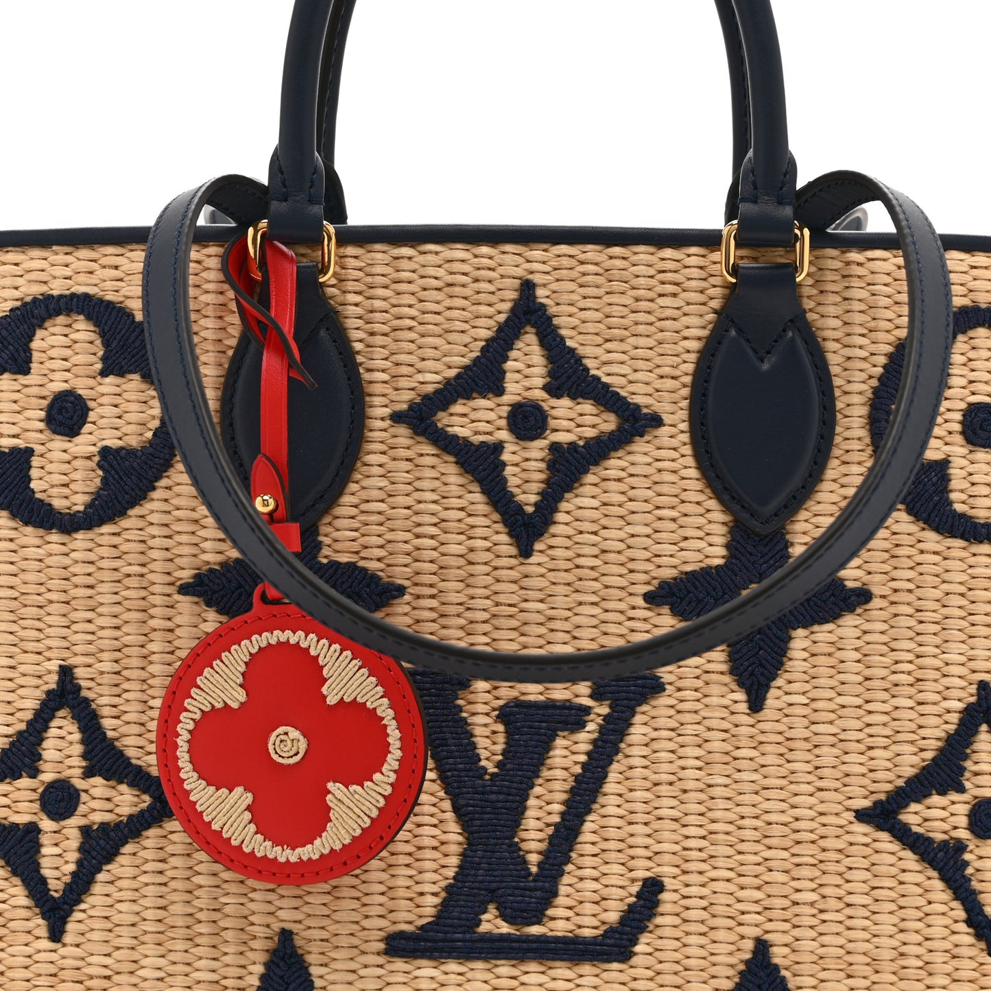 Raffia Calfskin Monogram Giant Onthego MM Blue
