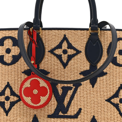 Louis Vuitton Raffia Calfskin Monogram Giant Onthego MM Blue 7 of 9