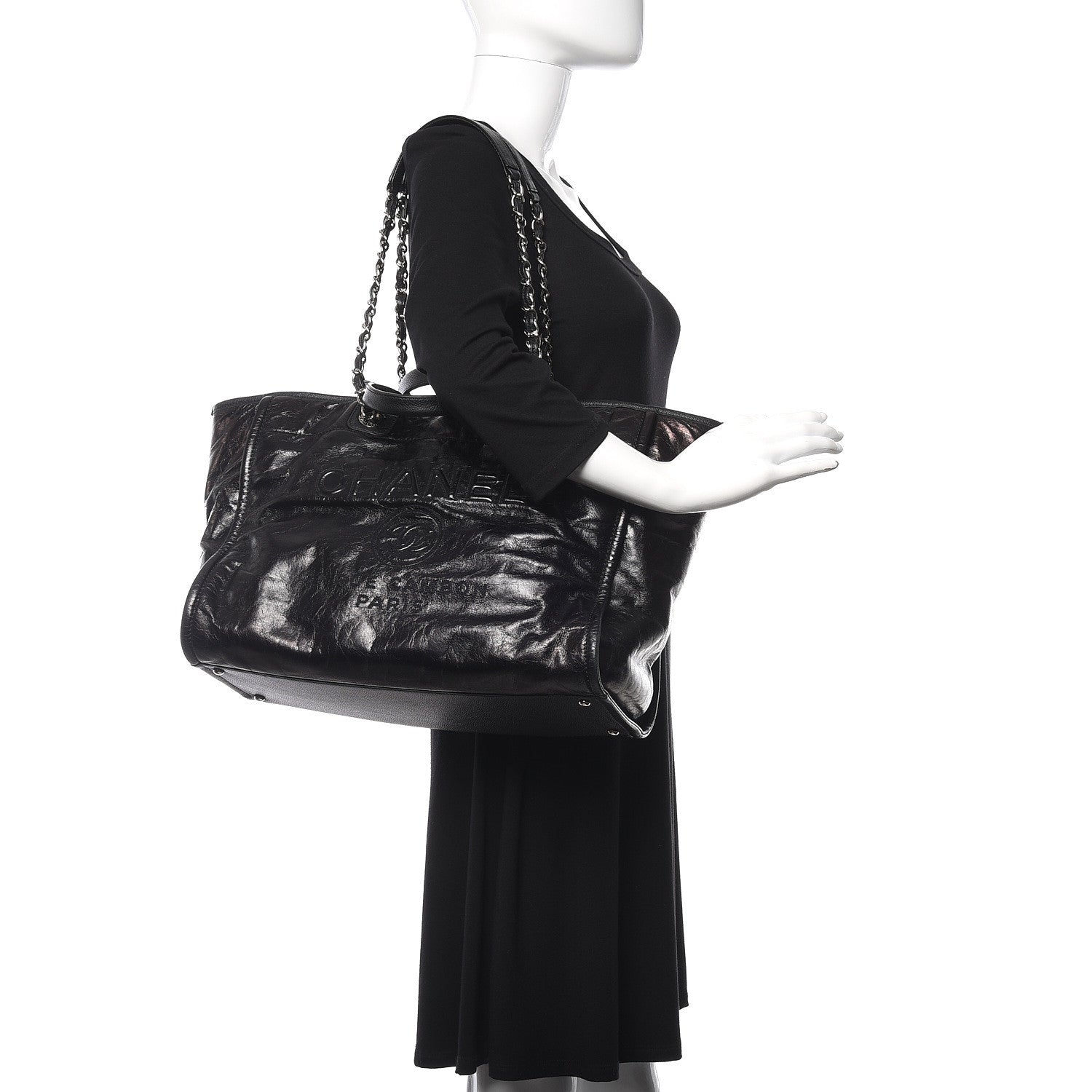 Chanel Glazed Calfskin Large Deauville Tote Black 2 of 11