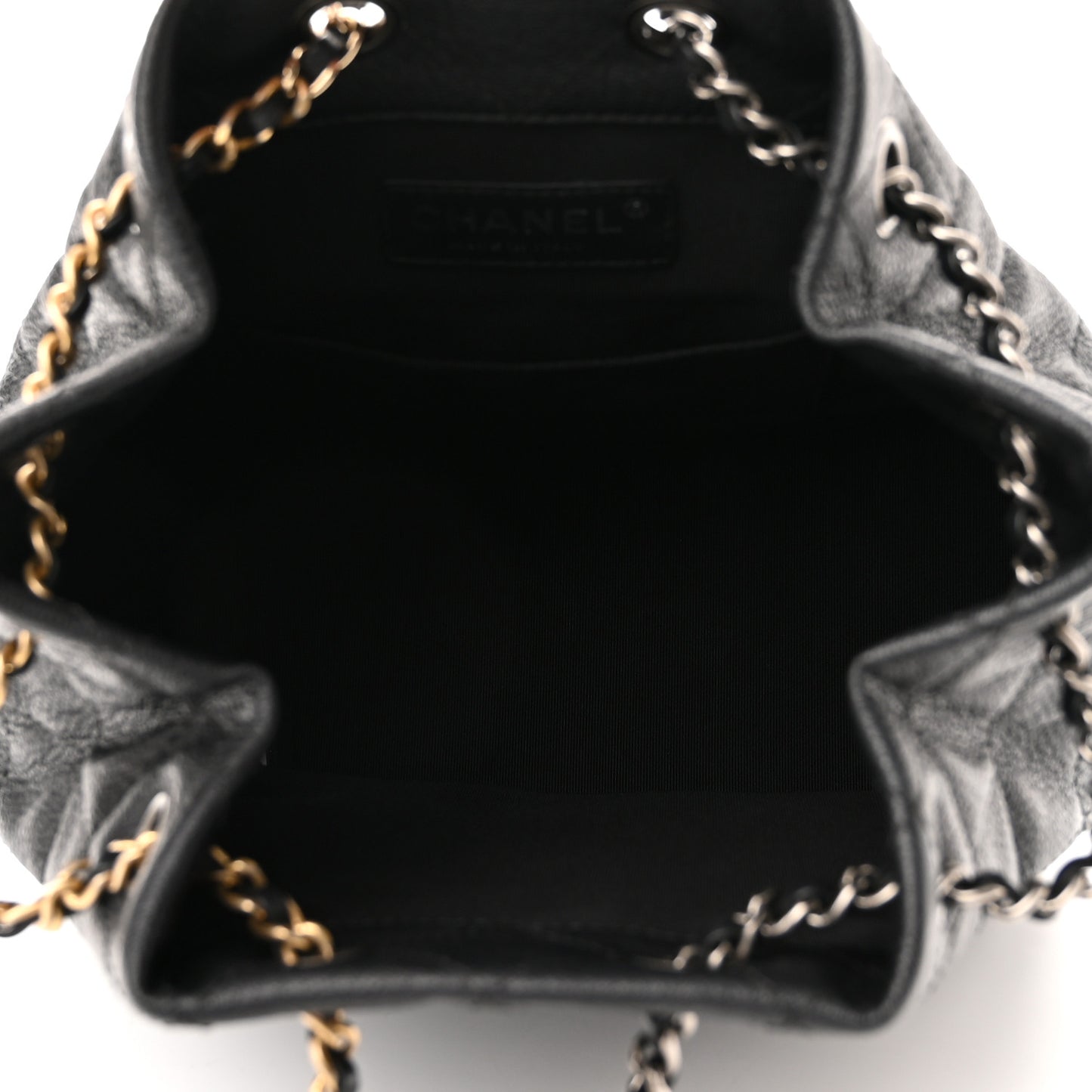 Patent Goatskin Quilted Small Gabrielle Backpack Black