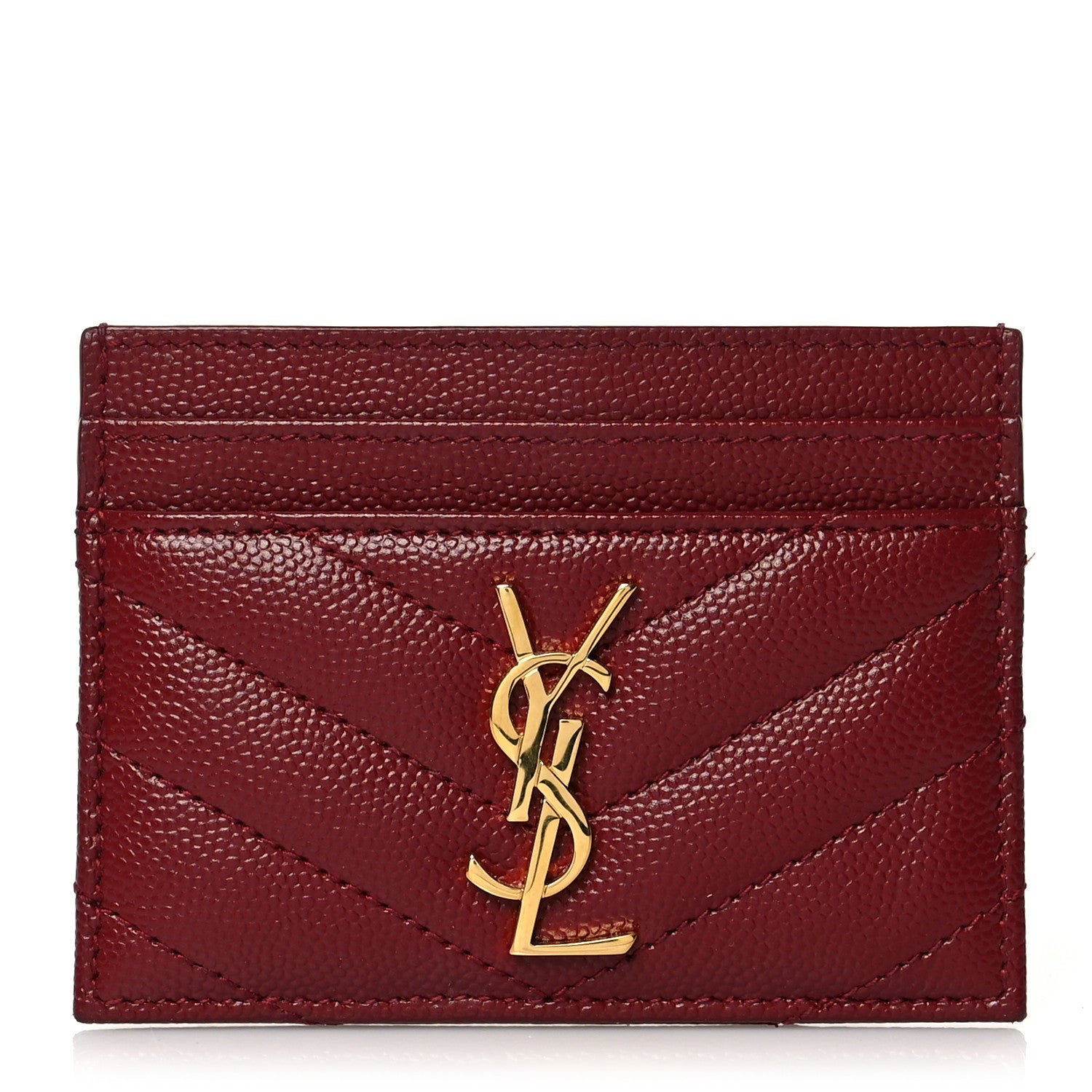 Saint Laurent Grain De Poudre Matelasse Chevron Monogram Credit Card Case Palissandre 1 of 8