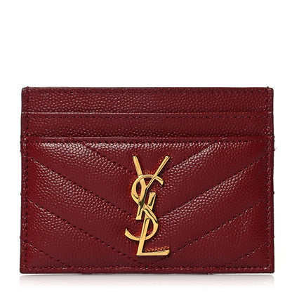 Saint Laurent Grain De Poudre Matelasse Chevron Monogram Credit Card Case Palissandre 1 of 8