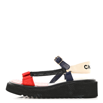 Chanel Lambskin Logo Platform Sandals 40 Red Black Ivory Navy Blue 1 of 8