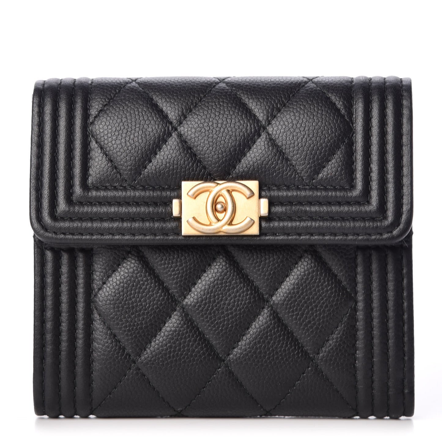 Caviar Quilted Compact Boy Wallet Black