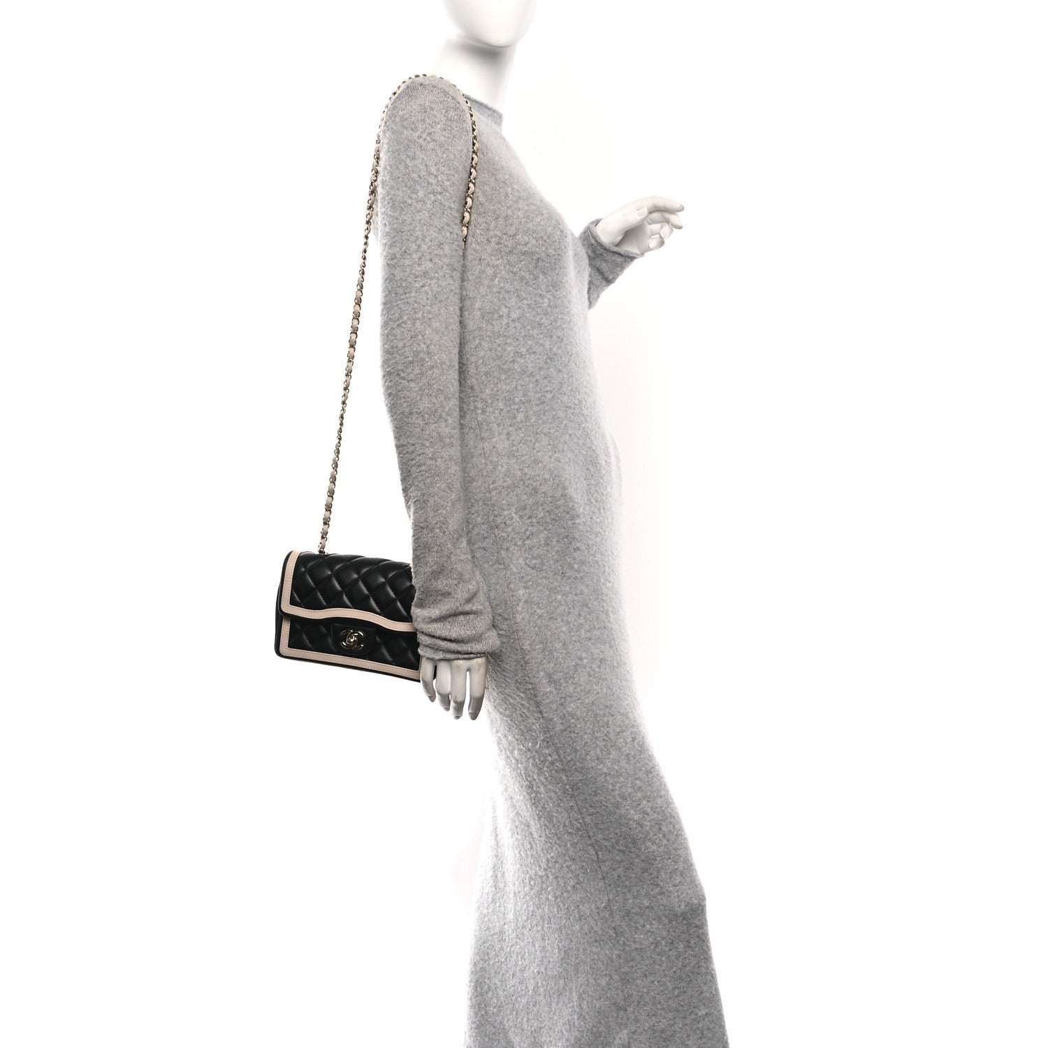 Chanel Shiny Lambskin Quilted Half Mini Flap Black Beige 1860839