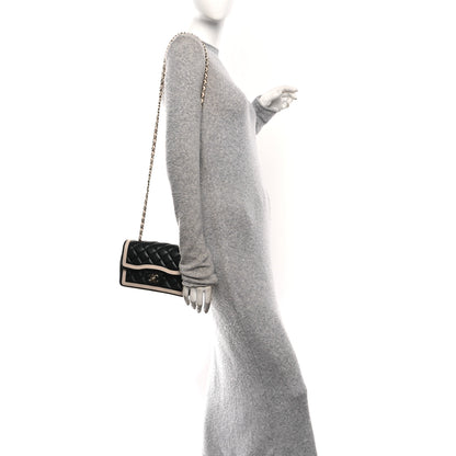 Chanel Shiny Lambskin Quilted Half Mini Flap Black Beige 2 of 10