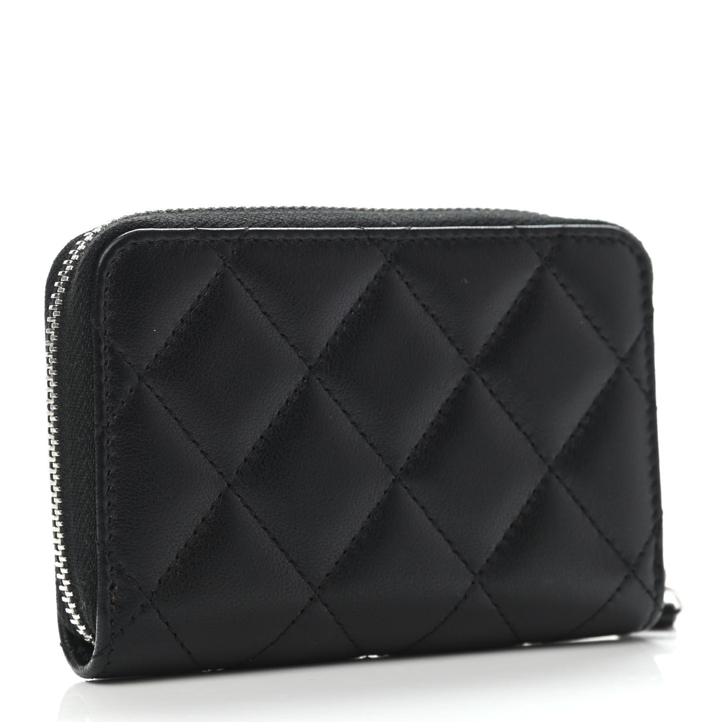 Lambskin Quilted Zip Coin Purse Black