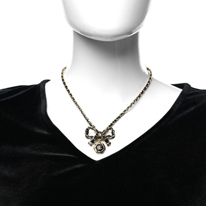 Chanel Metal Lambskin Chain CC Bow Necklace Black Gold 2 of 5