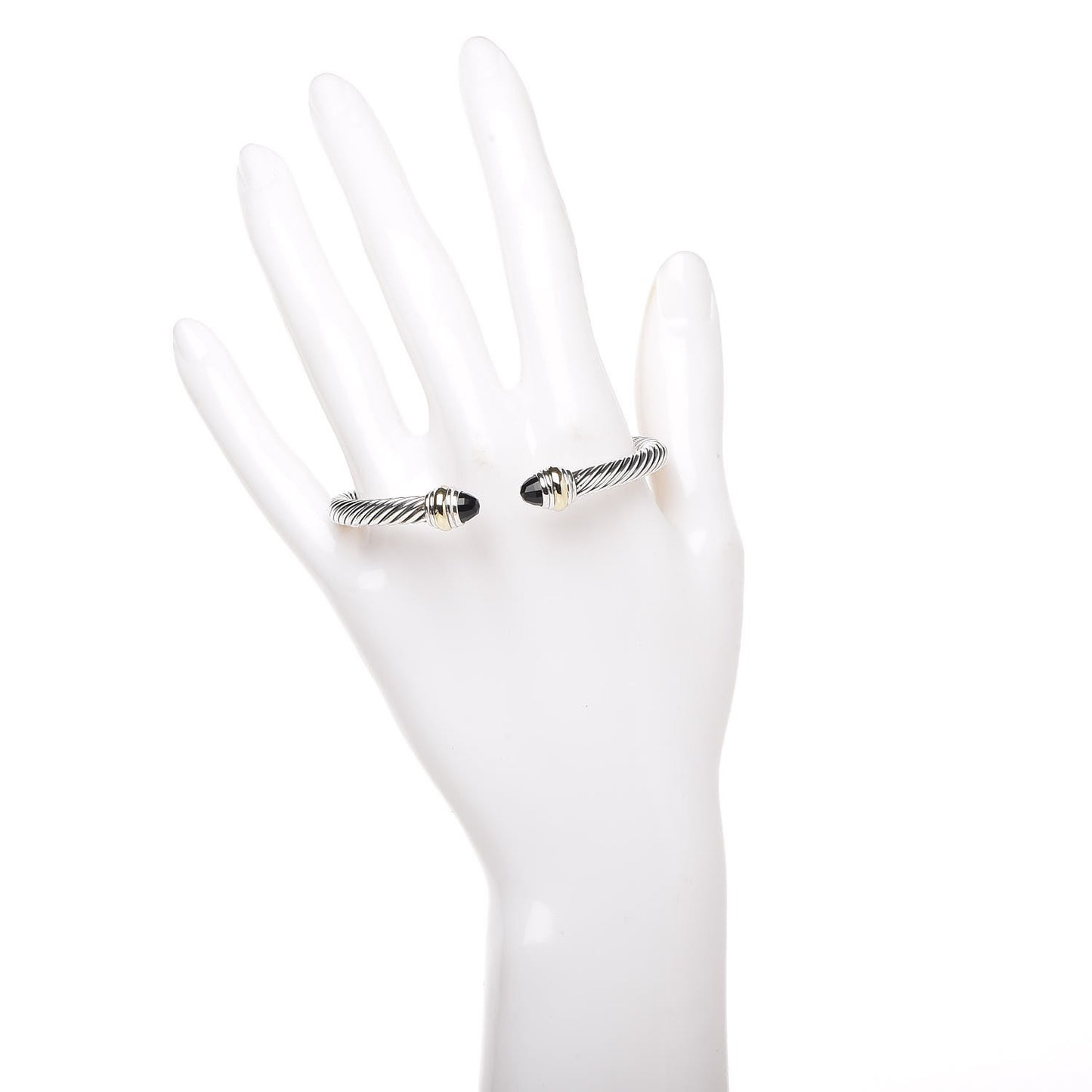 Sterling Silver 14K Yellow Gold Black Onyx 5mm Cable Classics Bracelet