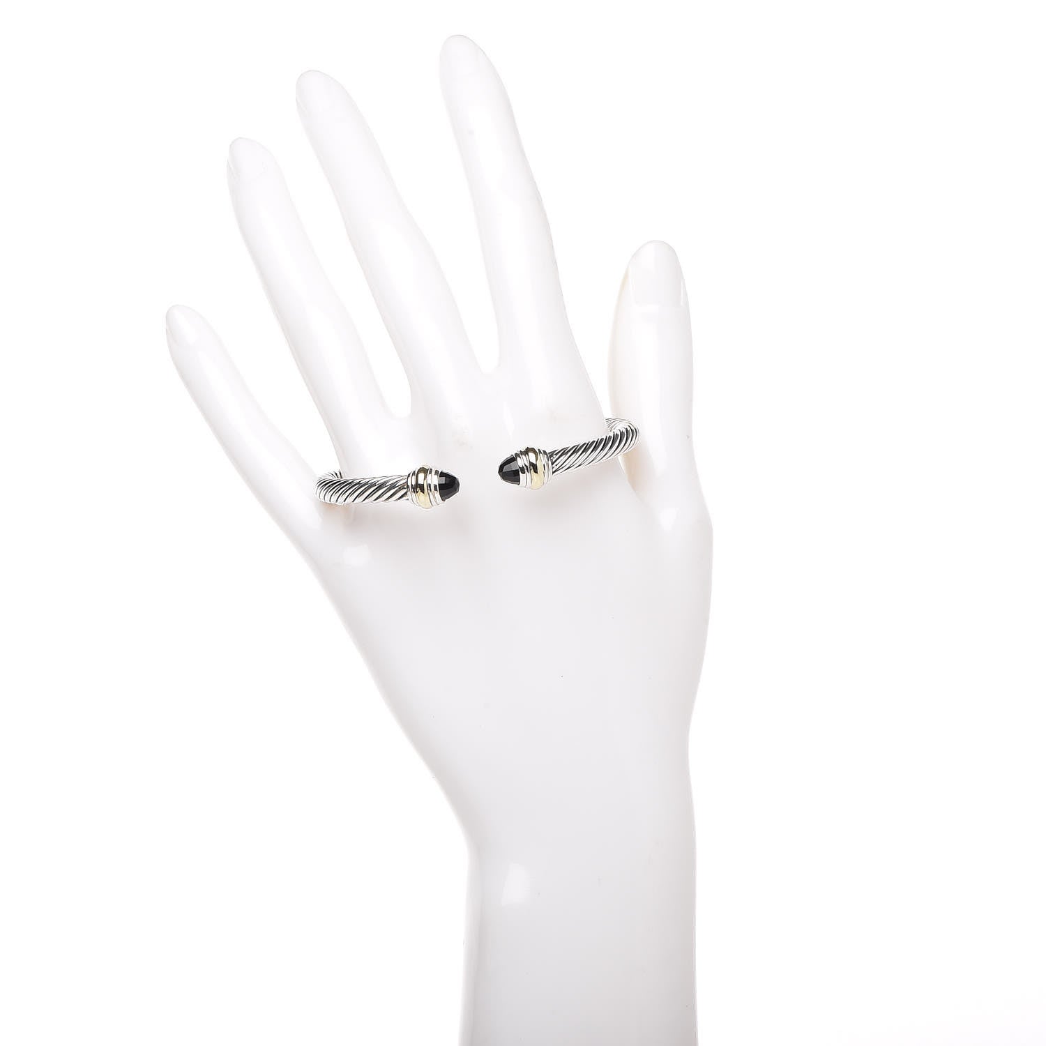 David Yurman Sterling Silver 14K Yellow Gold Black Onyx 5mm Cable Classics Bracelet 2 of 4