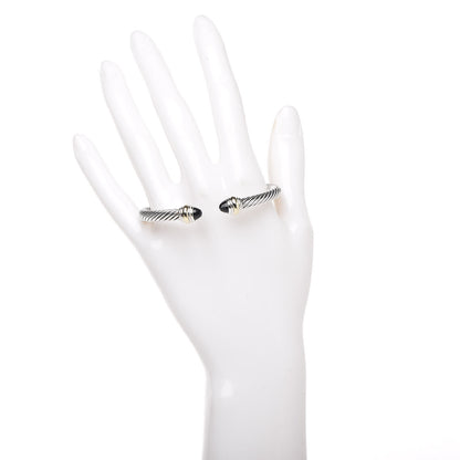 David Yurman Sterling Silver 14K Yellow Gold Black Onyx 5mm Cable Classics Bracelet 2 of 4