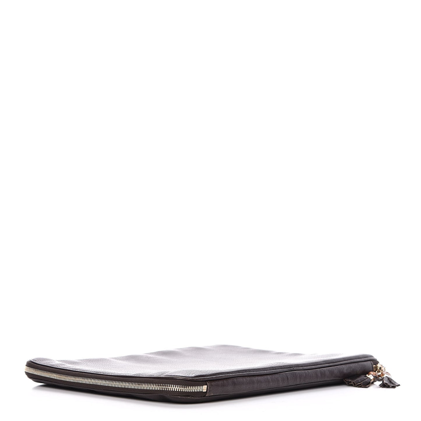 Grained Calfskin Bamboo Tassle Laptop Case Brown