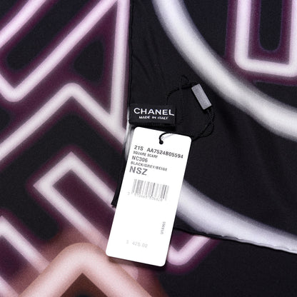 Chanel Silk Neon CC Square Scarf Black Grey Beige 3 of 3