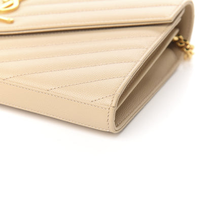 Saint Laurent Grain De Poudre Matelasse Chevron Monogram Chain Wallet Nude Powder 7 of 8