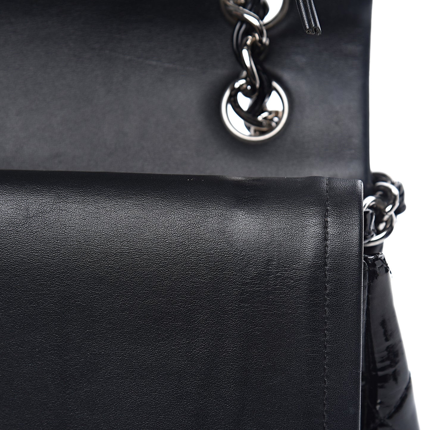 Patent Quilted Jumbo Double Flap Black