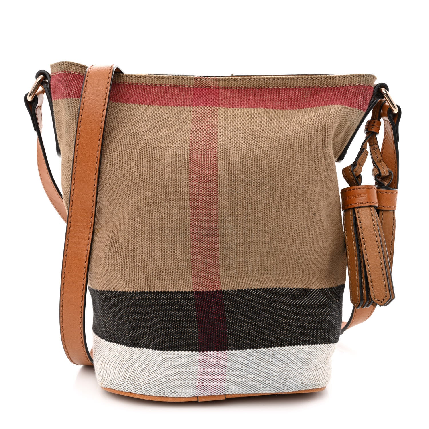 Burberry Canvas Mega Check Mini Ashby Tassel Crossbody Saddle Brown 3 of 14