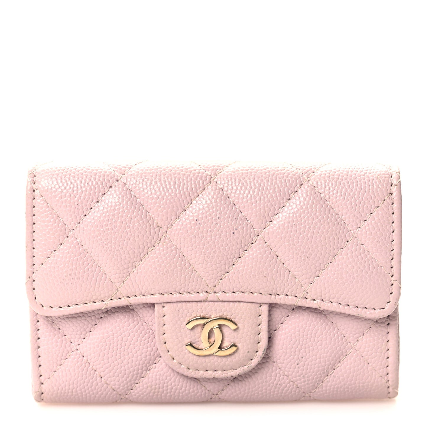 Caviar Quilted Flap Card Holder Wallet Light Pink