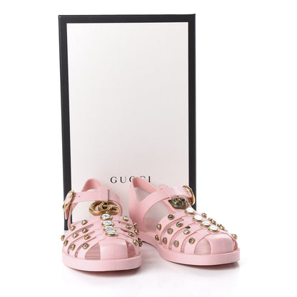 Gucci Rubber Crystal Womens Buckle Strap Sandal 37 Perfect Pink 10 of 10
