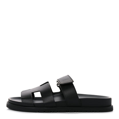 Hermes Calfskin Womens Chypre Sandals 37.5 Black 1 of 9