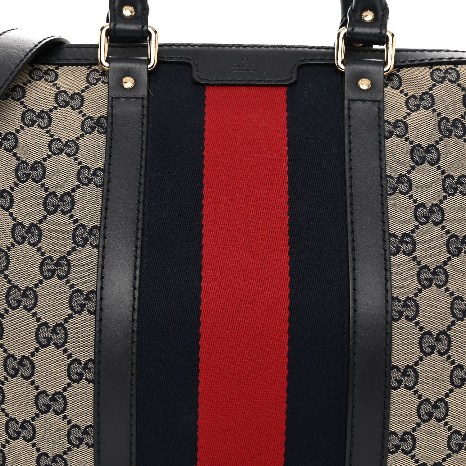 Gucci Monogram Selleria Calfskin Vintage Web Medium Boston Beige Blue 7 of 10