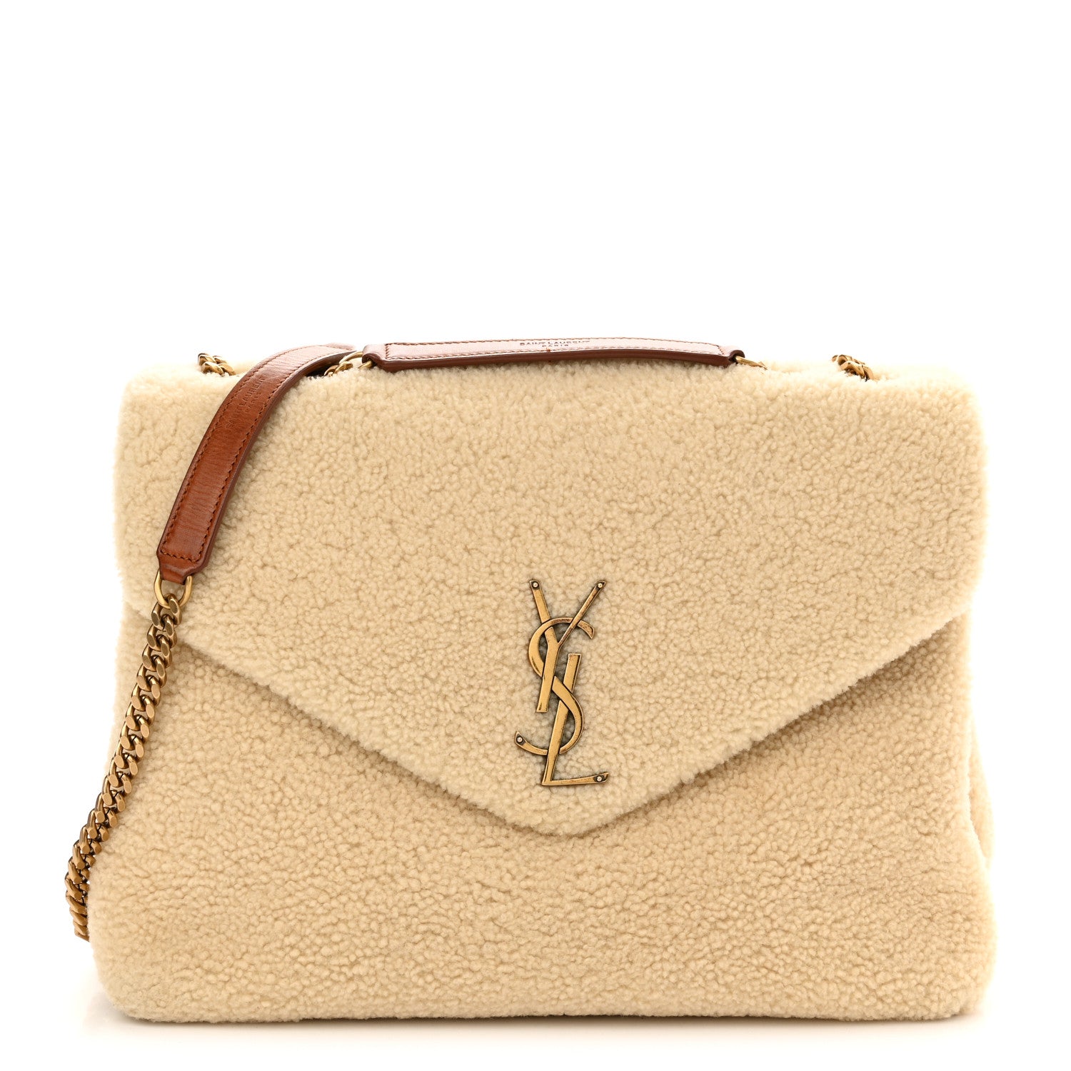 Saint Laurent Shearling Medium Loulou Shoulder Bag Natural 1 of 13