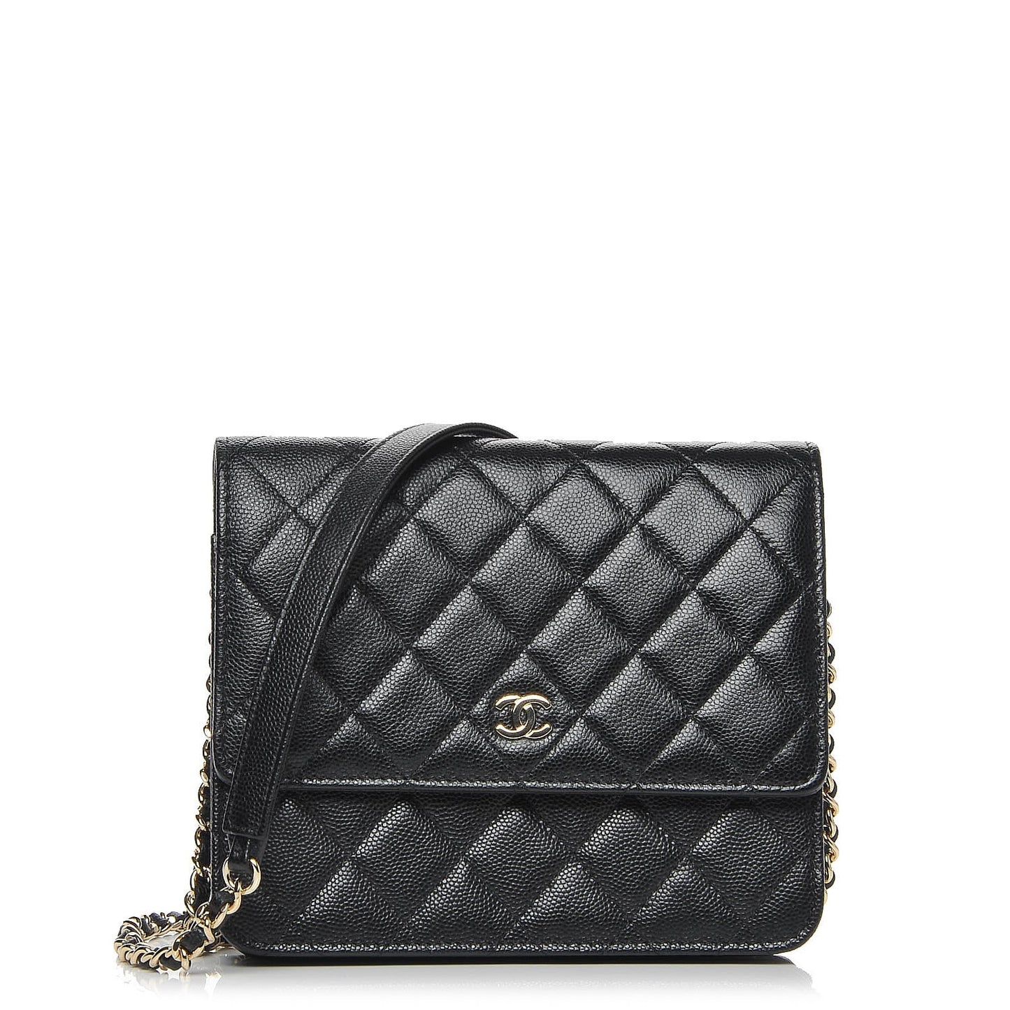 Caviar Quilted Square Wallet On Chain WOC Black