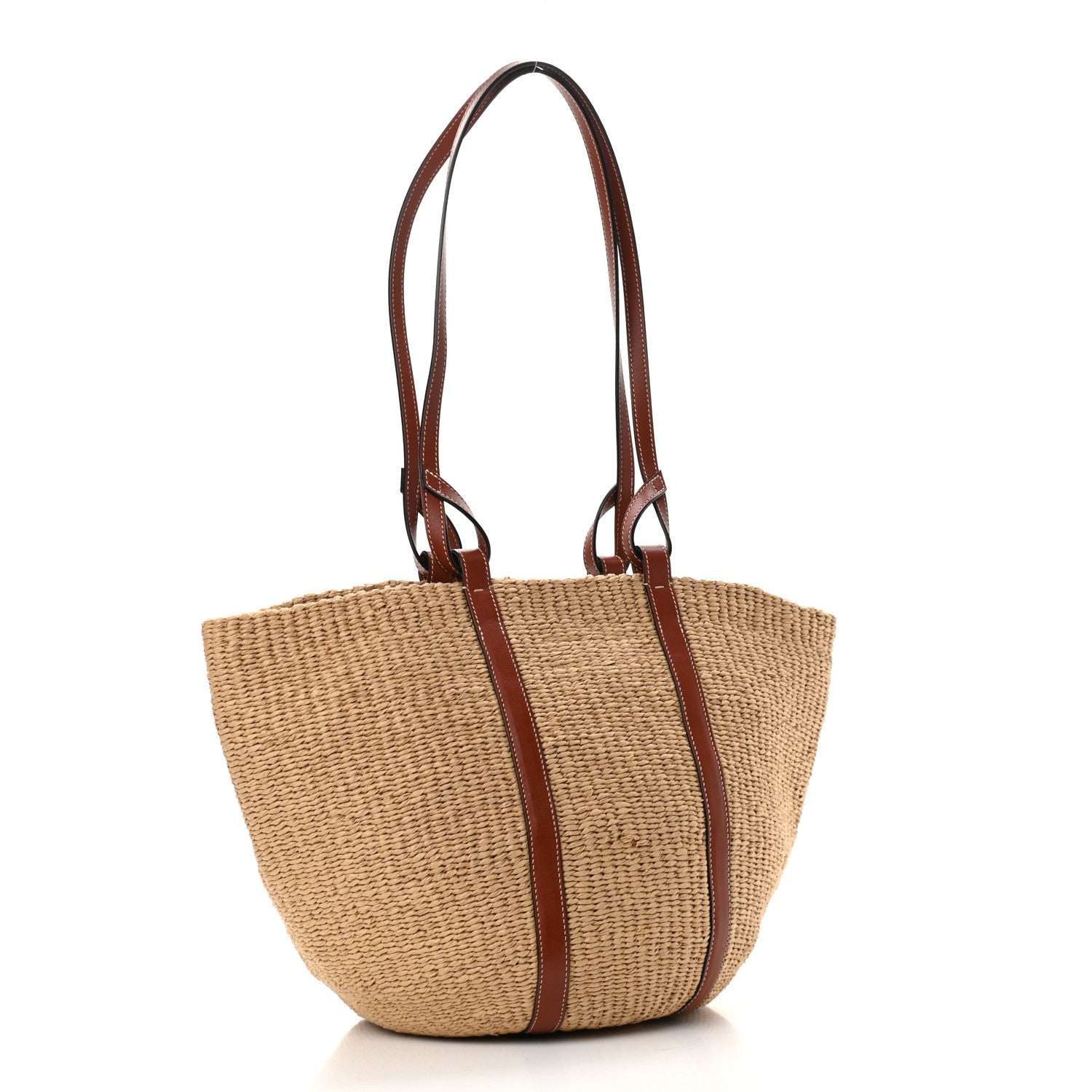 Chloe Raffia Calfskin Large Basket Tote Tan 3 of 10