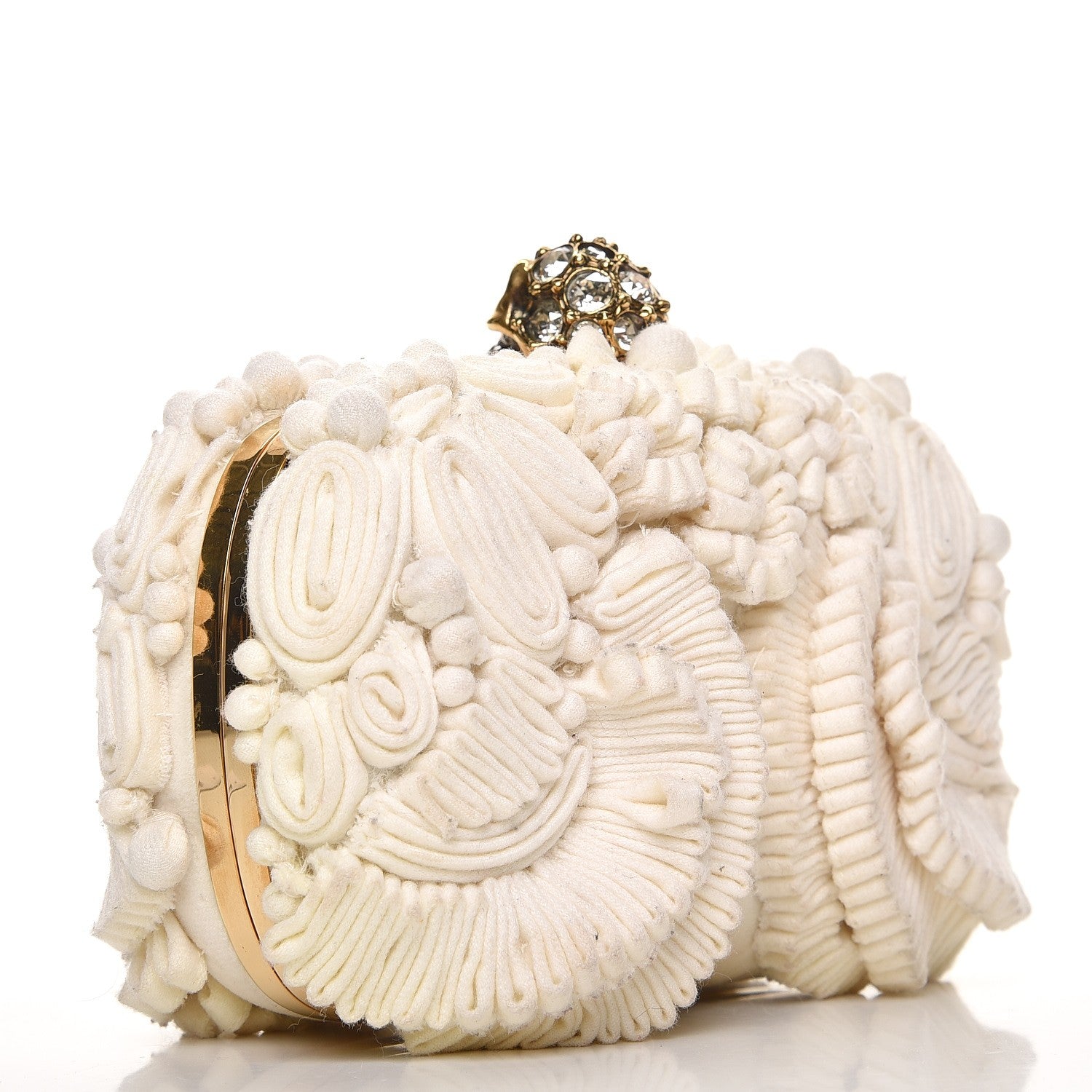 Alexander McQueen Velvet Glory Skull 3D Flower Box Clutch Ivory 3 of 11
