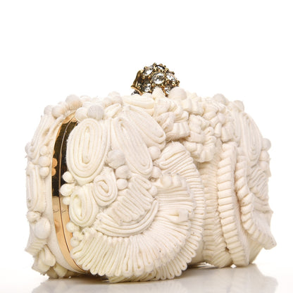 Alexander McQueen Velvet Glory Skull 3D Flower Box Clutch Ivory 3 of 11