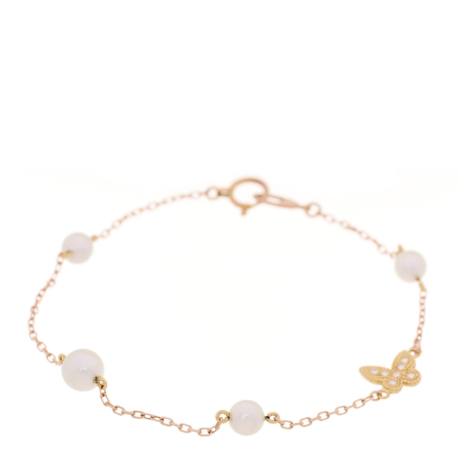 Mikimoto 18K Yellow Gold Diamond Akoya Cultured Pearl Butterfly Bracelet 1 of 4