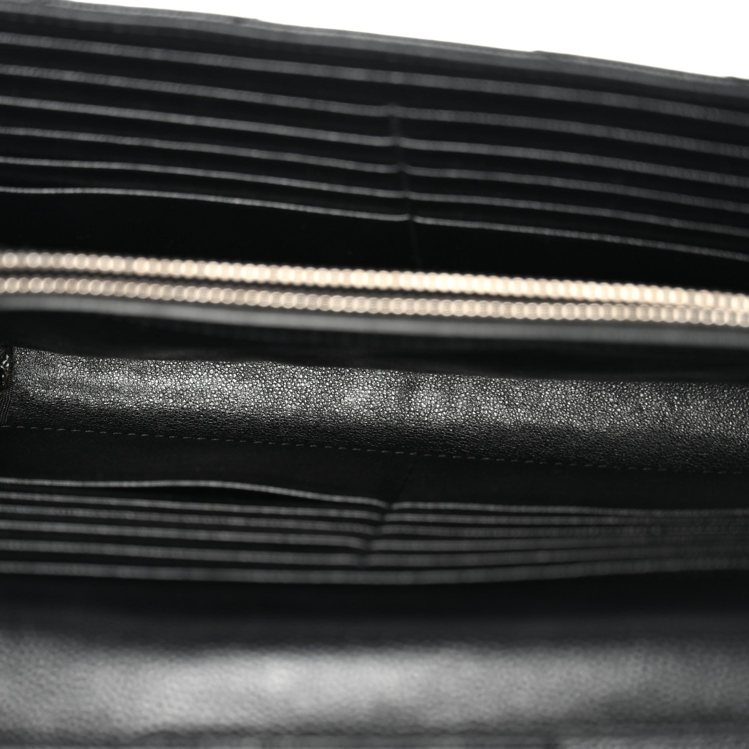 Saint Laurent Grain De Poudre Matelasse Chevron Monogram Chain Wallet  Black 5 of 12