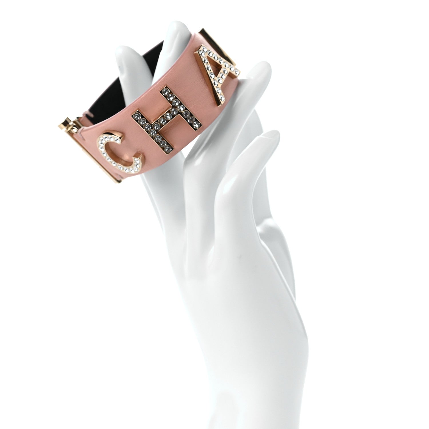Chanel Calfskin Crystal Logo Cuff M Pink 2 of 5
