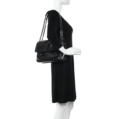 Saint Laurent Crinkled Calfskin Matelasse Monogram Medium Niki Chain Satchel Black 2 of 11