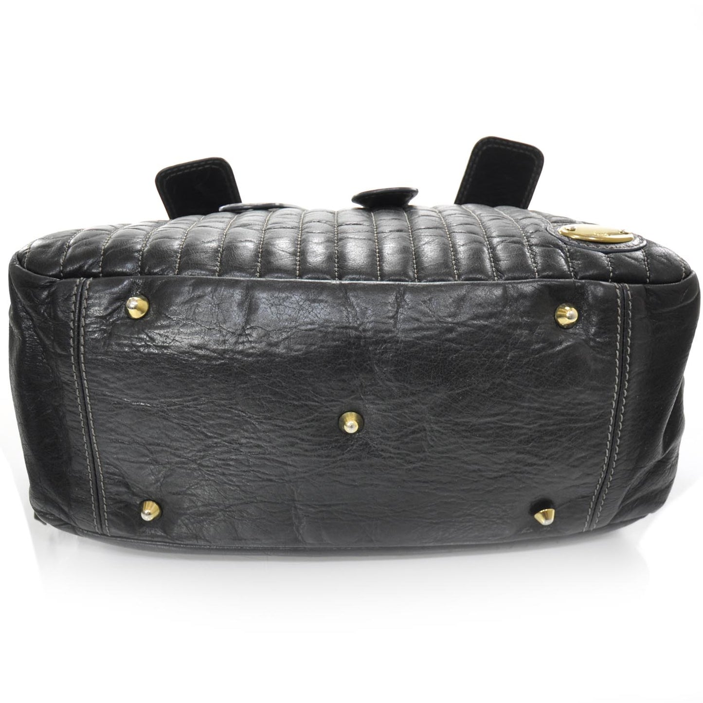 Leather Quilted Large Bay Tote Black