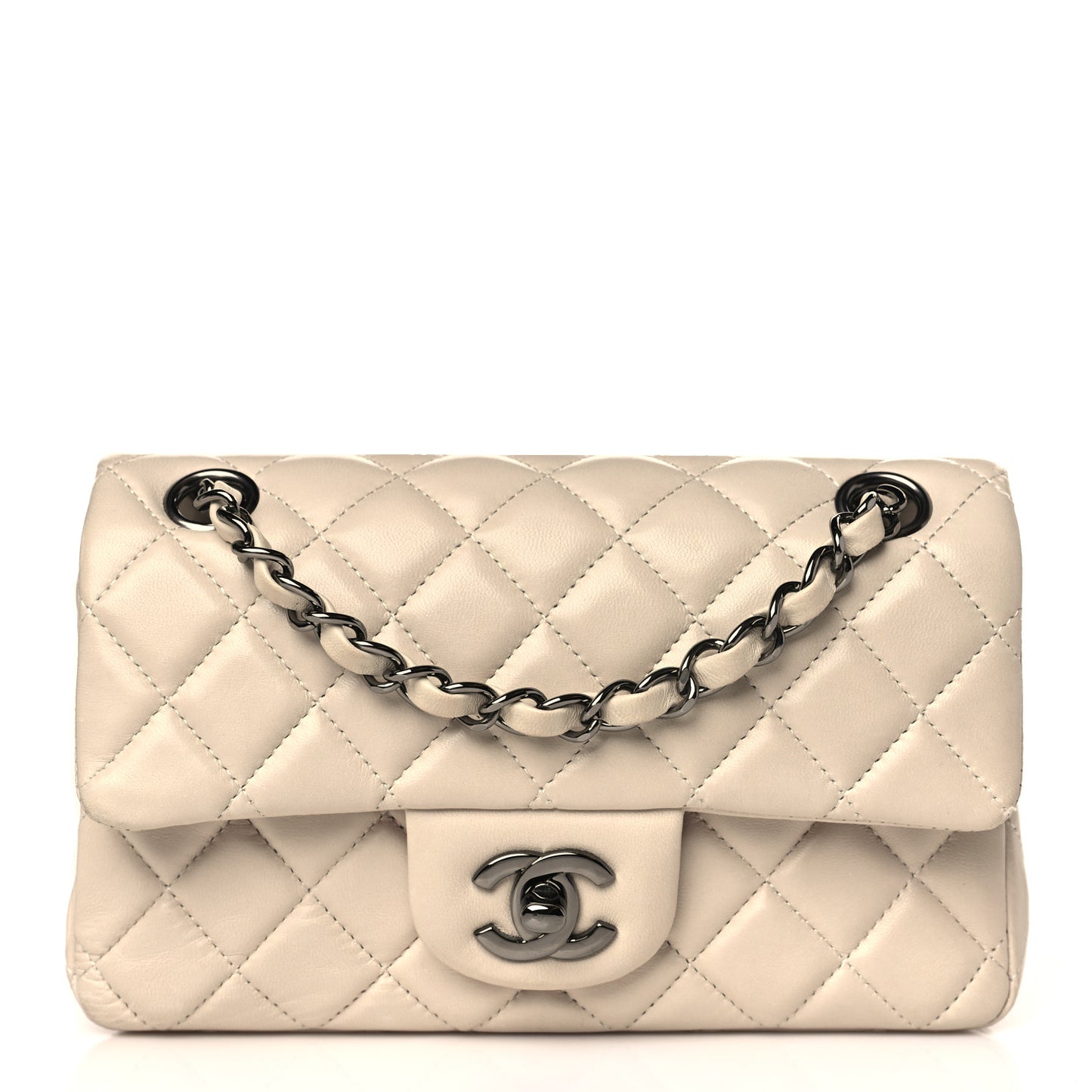 Lambskin Quilted Mini Rectangular Flap Light Beige