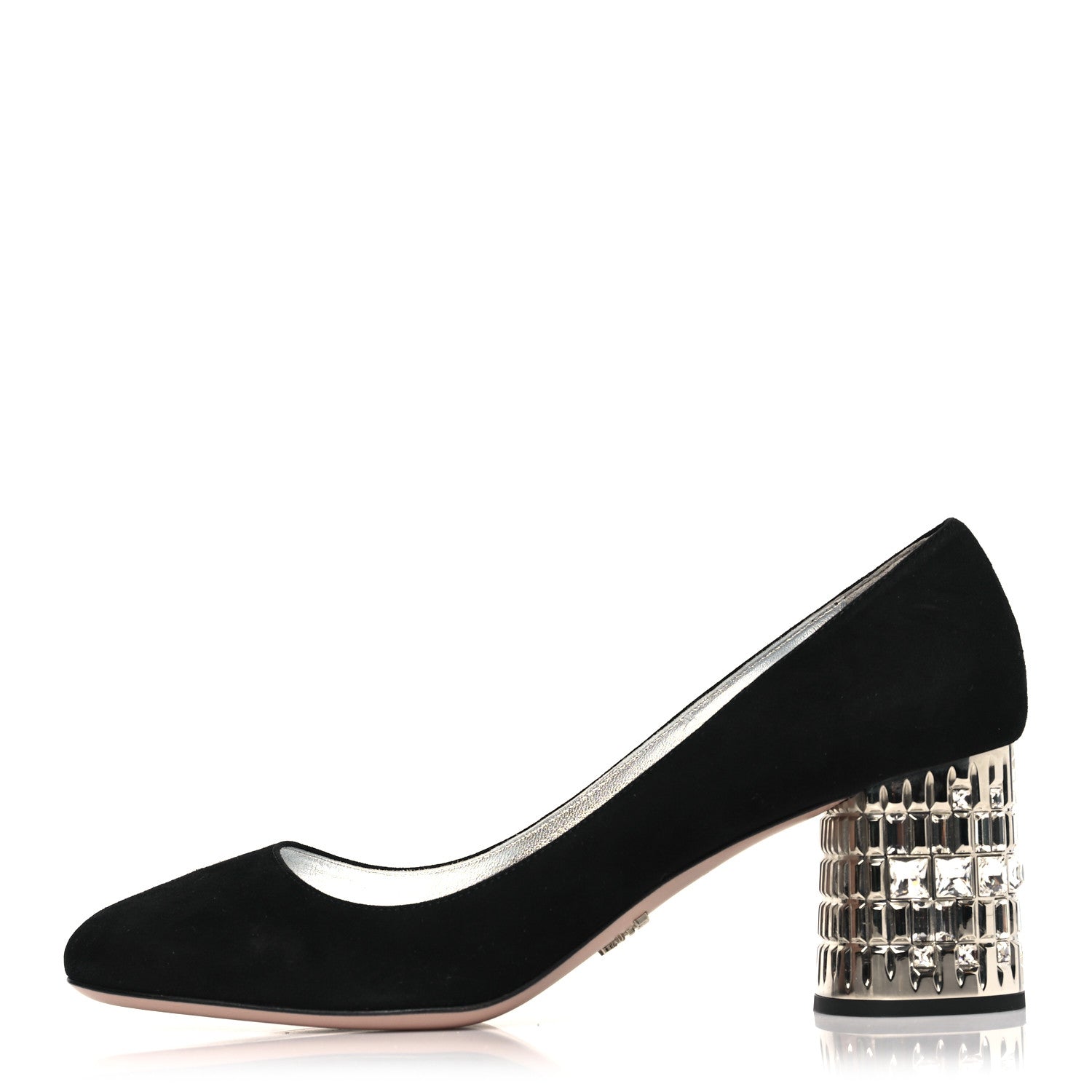 Prada Suede Crystal Block Heel Pump 39.5 Black 1 of 9