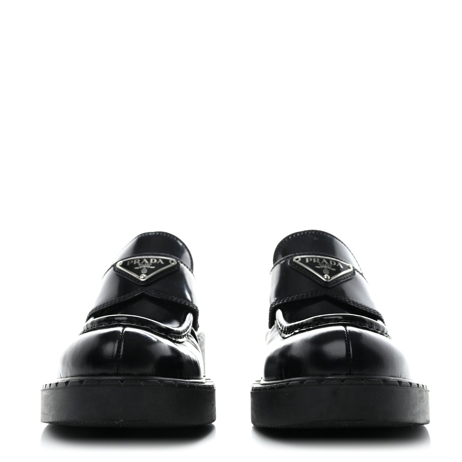 Prada Spazzolato Metal Triangle Logo 50mm Loafers 35 Black 2 of 13