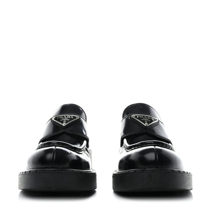 Prada Spazzolato Metal Triangle Logo 50mm Loafers 35 Black 2 of 13