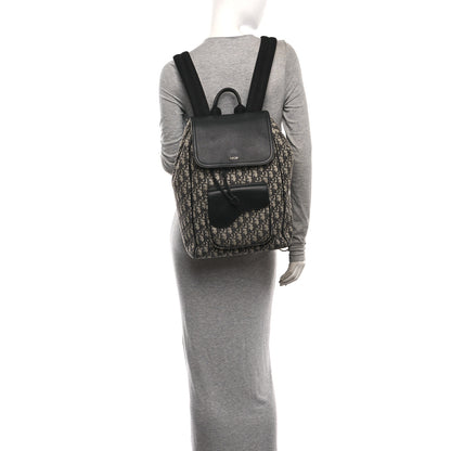 Christian Dior Oblique Jacquard Grained Calfskin Drawstring Saddle Backpack Beige Black 2 of 11