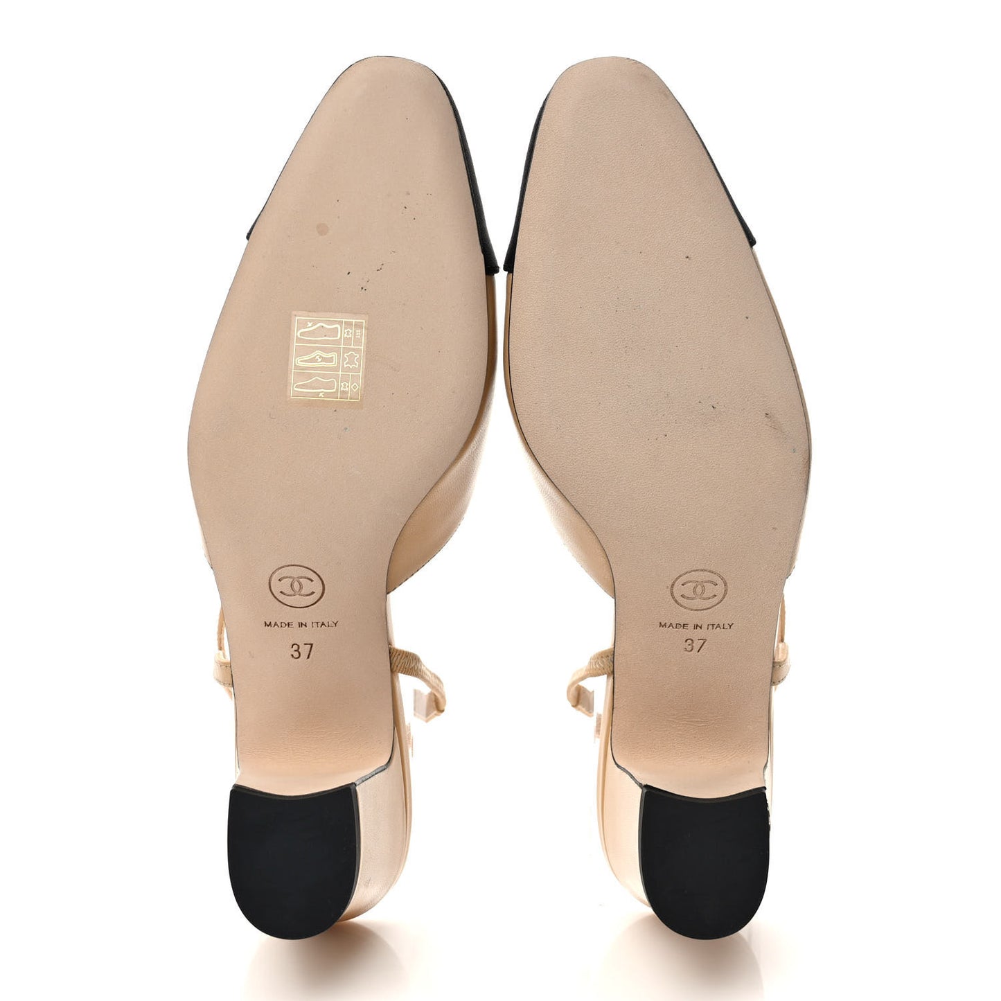 Goatskin Grosgrain Cap Toe CC Slingback Pumps 37 Beige Black