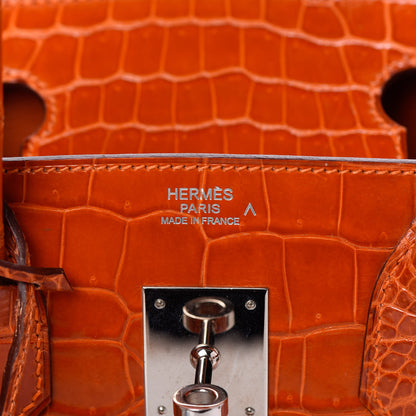 Hermes Shiny Porosus Crocodile Birkin 30 Orange 8 of 29