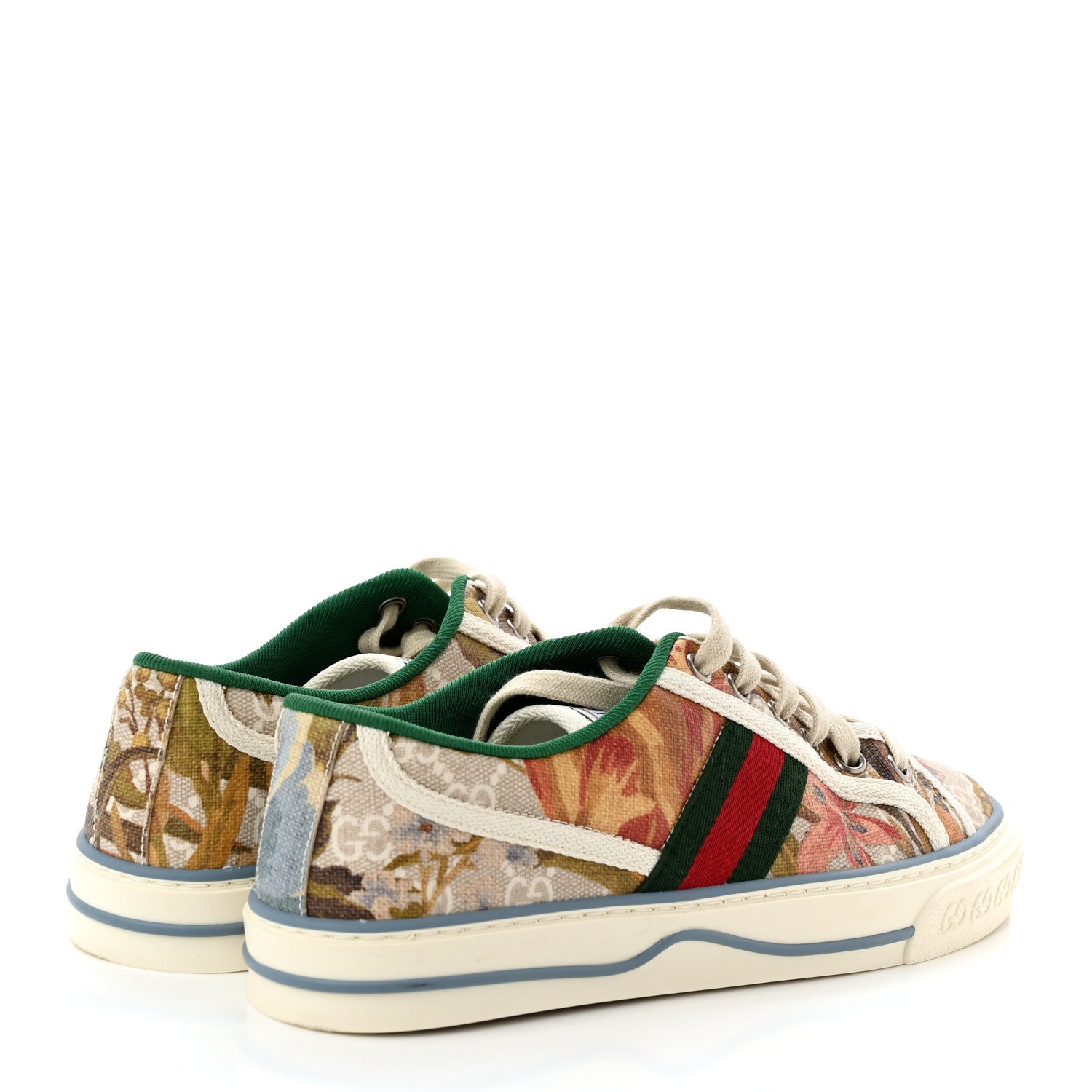 Gucci GG Supreme Monogram Water Flora Web Womens 1977 Tennis Sneakers 36 Beige White Multicolor Mystic White 4 of 8